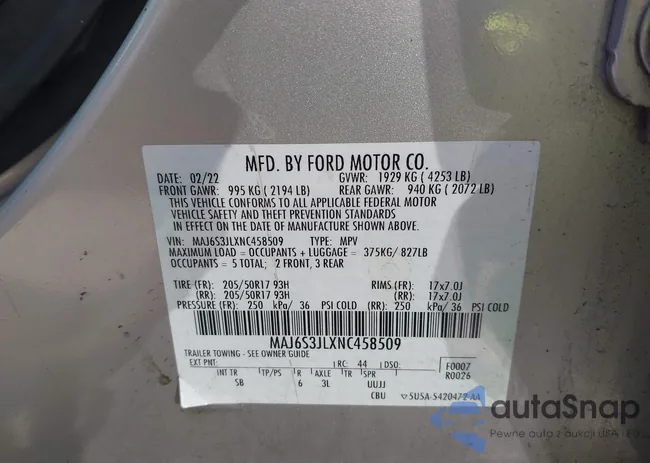 MAJ6S3JLXNC458509: 43128486