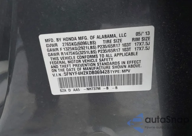 5FNYF4H2XDB069428: 43128660