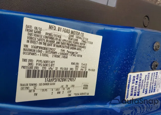 1FAHP3FN2BW129057: 43127700