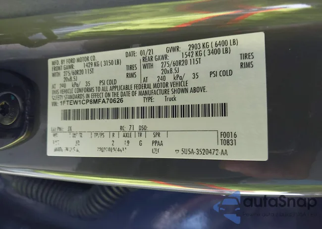 1FTEW1CP8MFA70626: 43127752