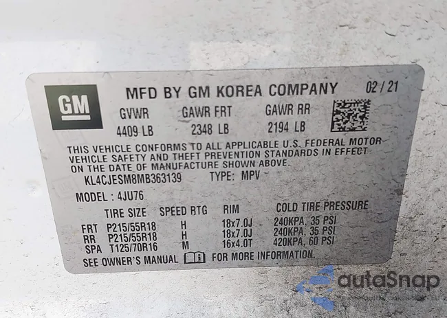 KL4CJESM8MB363139: 43127783