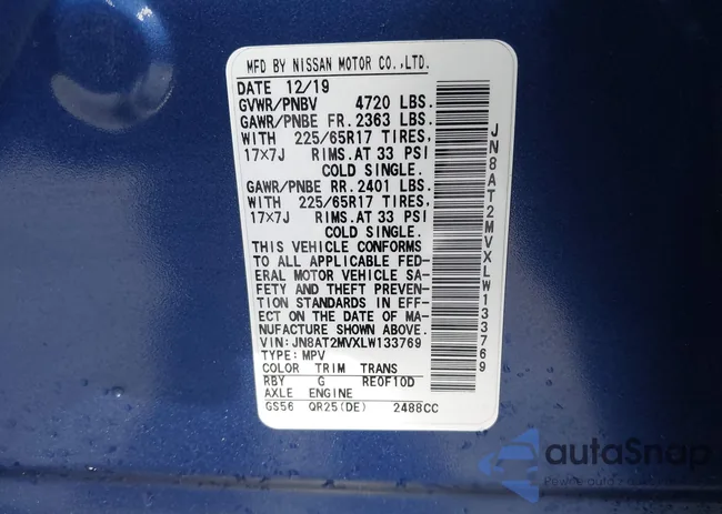 JN8AT2MVXLW133769: 43127876