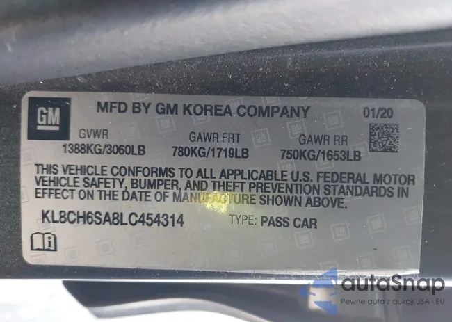 KL8CH6SA8LC454314: 43129141