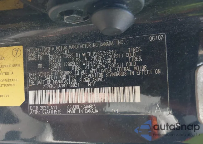 2T2GK31U78C038821: 43129163