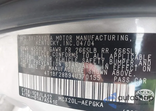 4T1BF28B94U370155: 43129187