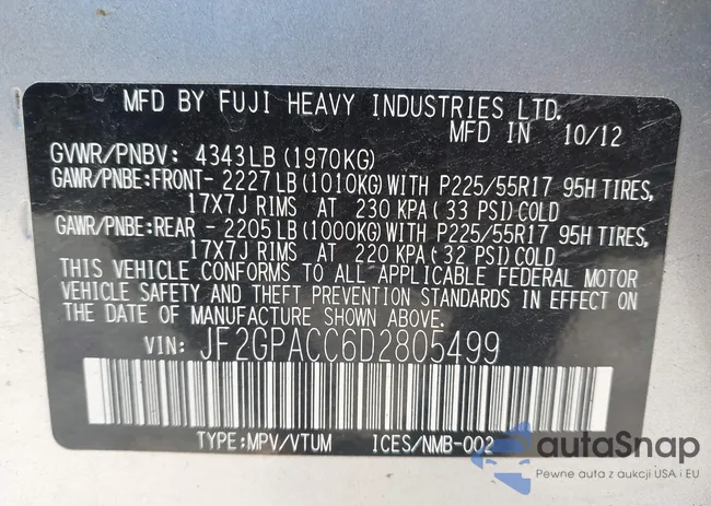 JF2GPACC6D2805499: 43129321