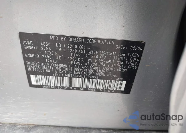 4S4BTACC4L3194932: 43129488