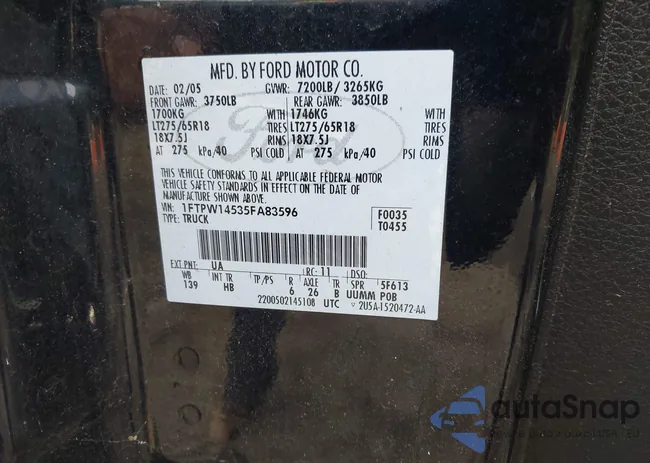 1FTPW14535FA83596: 43129557