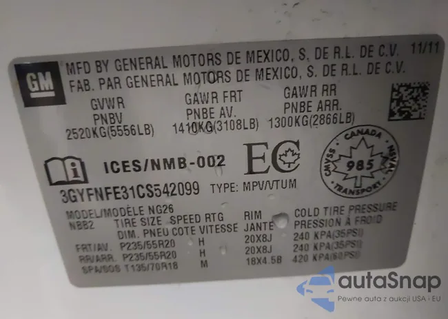 3GYFNFE31CS542099: 43129582