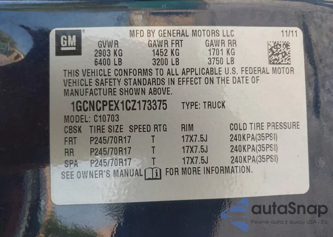 1GCNCPEX1CZ173375: 43129621