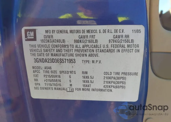 3GNDA23D36S571953: 43128683