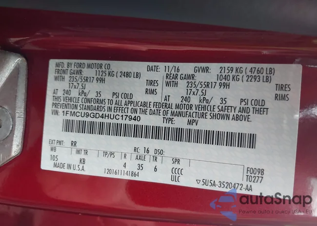 1FMCU9GD4HUC17940: 43128731