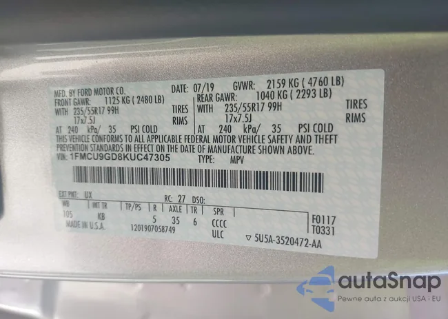 1FMCU9GD8KUC47305: 43128929