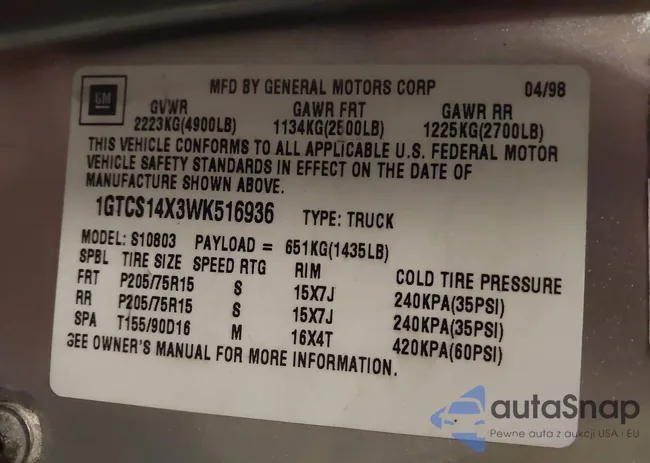 1GTCS14X3WK516936: 43130187