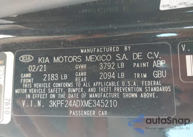 3KPF24ADXME345210: 43130211