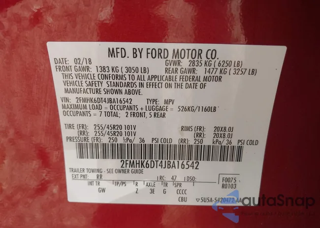 2FMHK6DT4JBA16542: 43130247