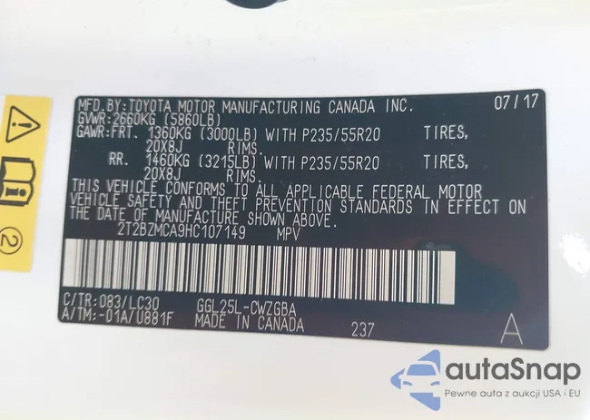 2T2BZMCA9HC107149: 43130370