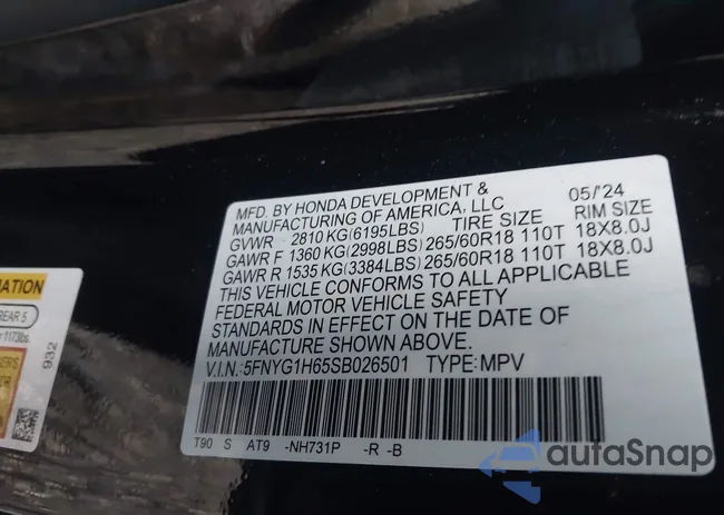 5FNYG1H65SB026501: 43130383