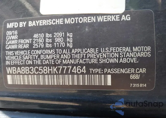 WBA8B3C58HK777464: 43130405