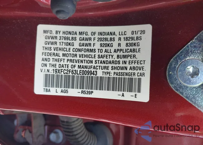 19XFC2F63LE009943: 43130516