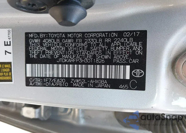 JTDKARFP3H3011826: 43130537