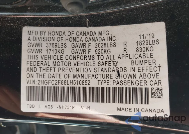 2HGFC2F88LH510852: 43130636