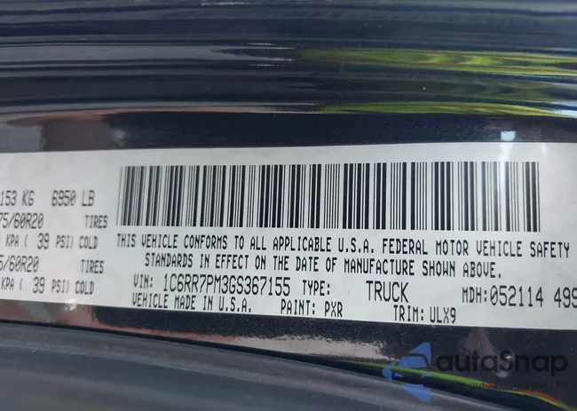 1C6RR7PM3GS367155: 43130662