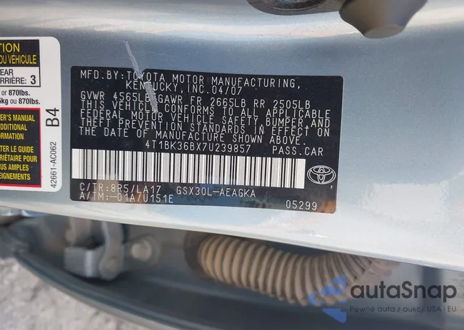 4T1BK36BX7U239857: 43129761