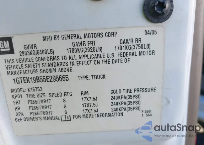 1GTEK19B55E295665: 43129917