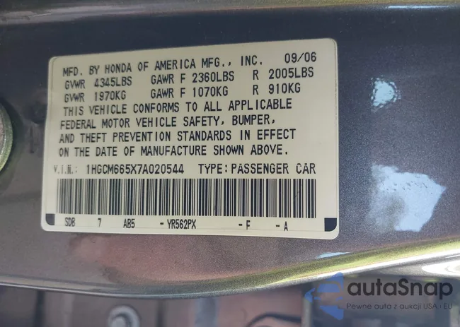 1HGCM665X7A020544: 43129976