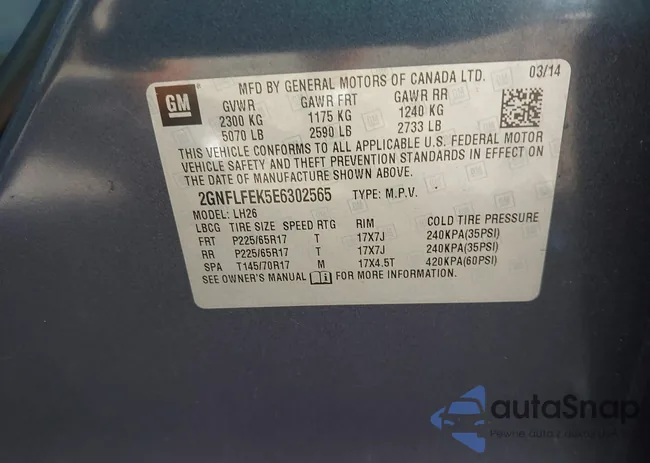 2GNFLFEK5E6302565: 43131139