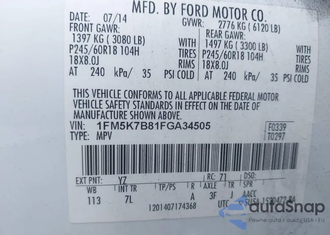 1FM5K7B81FGA34505: 43131148