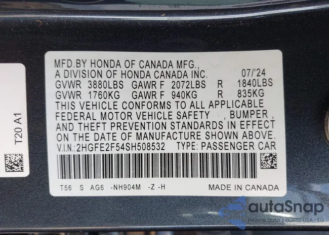 2HGFE2F54SH508532: 43131237