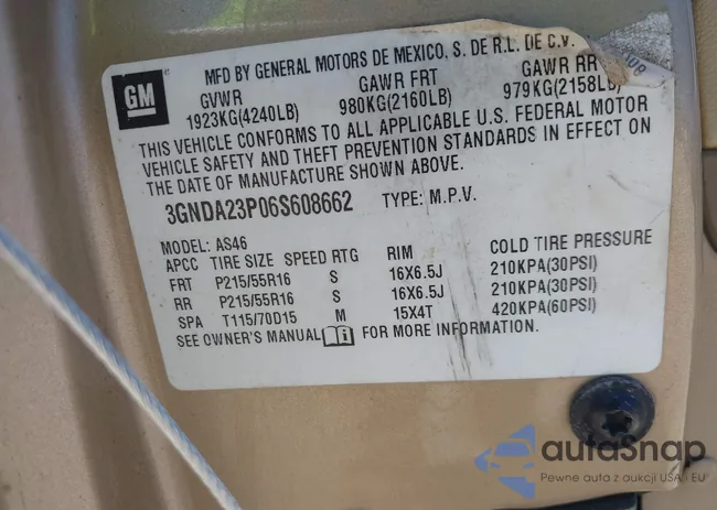 3GNDA23P06S608662: 43131421