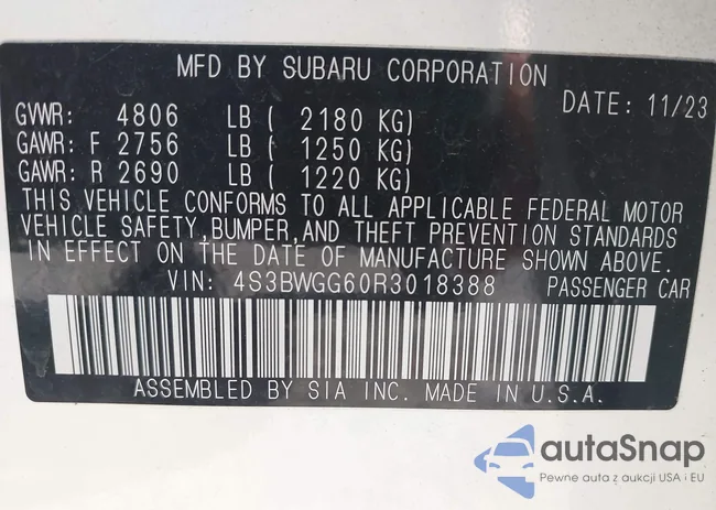 4S3BWGG60R3018388: 43131438