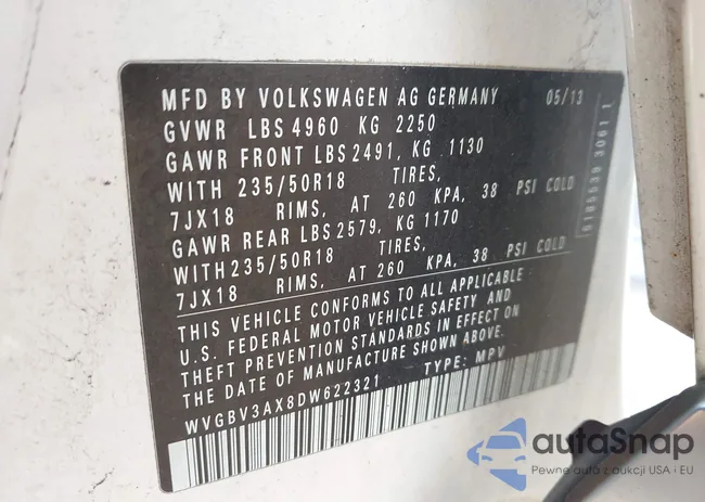 WVGBV3AX8DW622321: 43131494