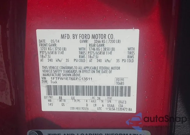 1FTFW1ET6EFC13511: 43131601