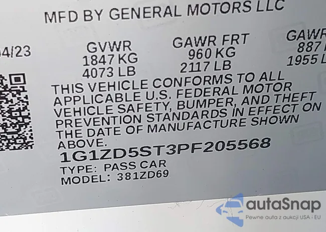 1G1ZD5ST3PF205568: 43130781