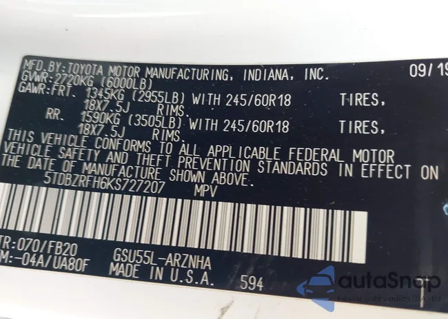 5TDBZRFH6KS727207: 43130836