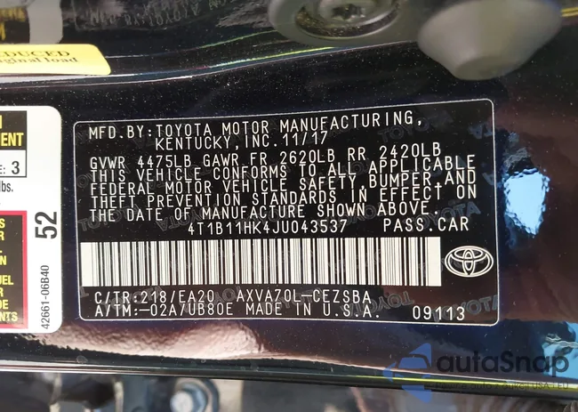 4T1B11HK4JU043537: 43130872