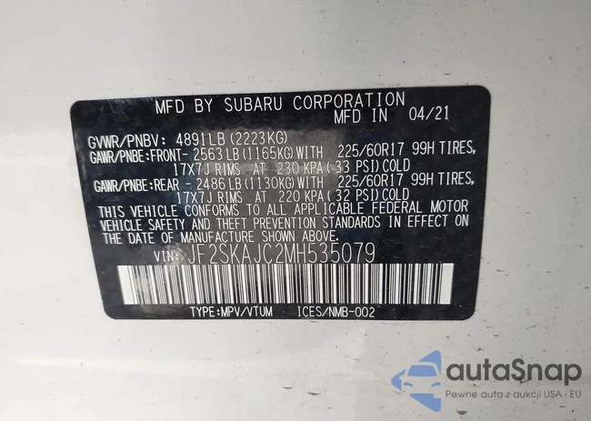 JF2SKAJC2MH535079: 43131055