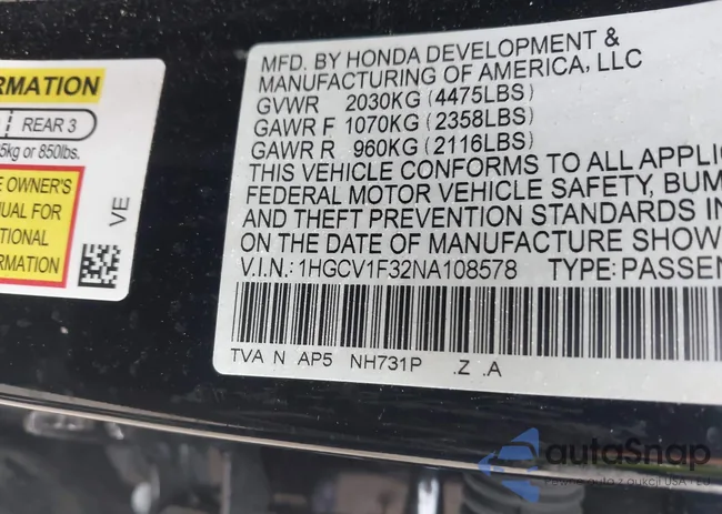 1HGCV1F32NA108578: 43132118