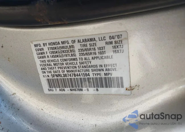 5FNRL38747B441594: 43132312