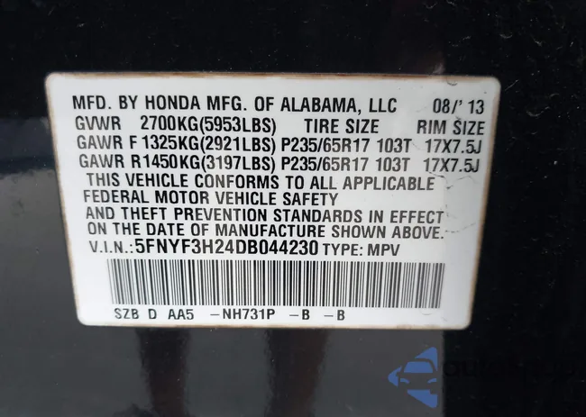 5FNYF3H24DB044230: 43132318