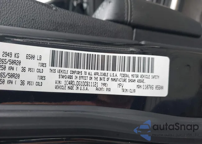 1C4RDJDG1DC611121: 43132345