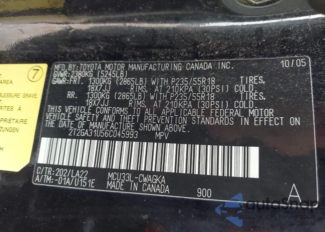 2T2GA31U56C045993: 43132426