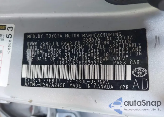 2T1BR32E78C923375: 43132521