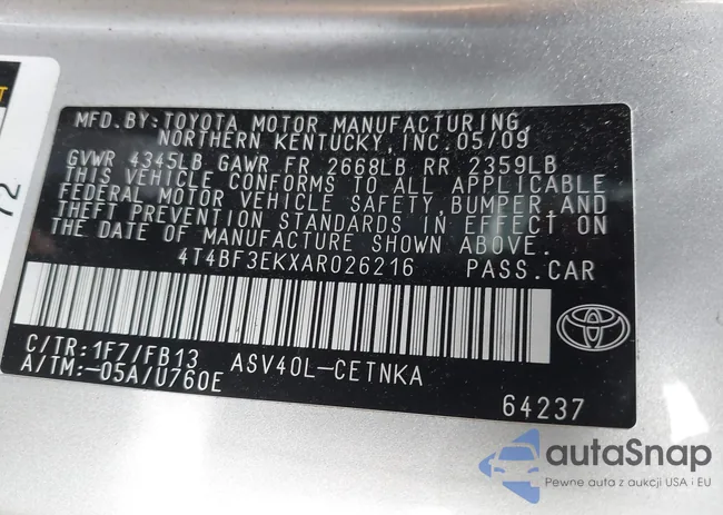 4T4BF3EKXAR026216: 43132542