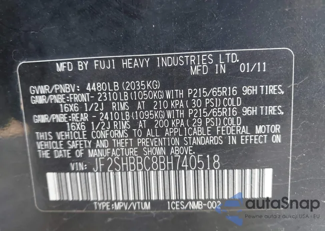 JF2SHBBC8BH740518: 43132587