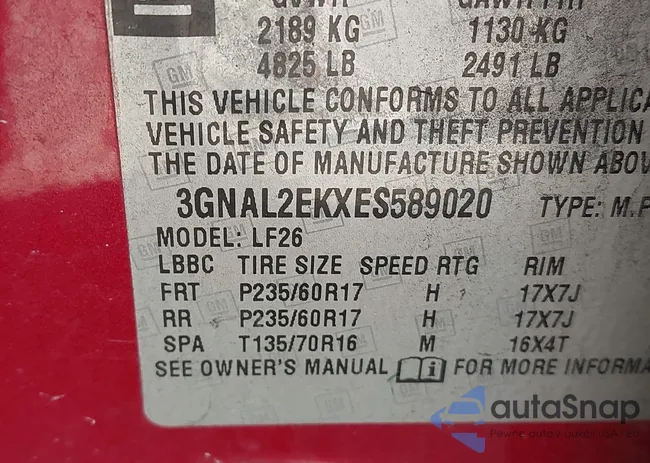 3GNAL2EKXES589020: 43132653